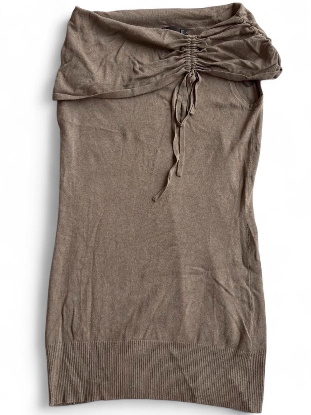 Mexx Y2K Grey-Beige Off the Shoulder Short Sleeve Mini Sweater Dress Size S